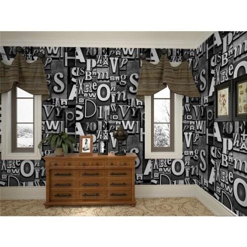 3D PVC English Letter Wallpaper Roll Stereoscopic Exfoliator Embossed Washable Wall Paper For Walls Hotel KTV BAR 10MX53cm