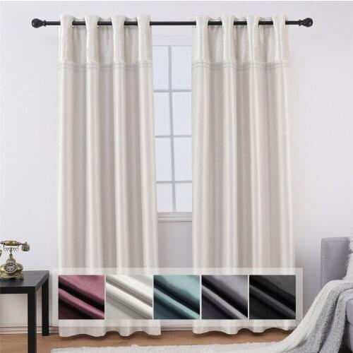 90% Blackout Curtains for Bedroom Flannel Stitching Beading 1 Panel Window Decorations Living Room Kitchen Draperies Hotel Use
