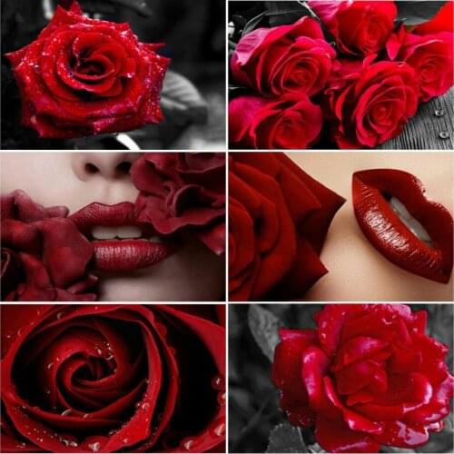 Red Rose and Red Lip 5D Diy Diamond Embroidery Full Square/Round Diamond Painting Mosaic Art Cross Stitch Kits Home Decor