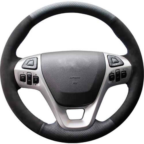 Black Leather Suede No-slip Car Steering Wheel Cover for Ford Explorer 2011-2019 Taurus 2013-2019 Edge 2011-2014 Flex 2013