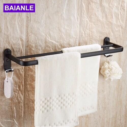 Bathroom Double Towel Bars In Shower Towel Hanger Space aluminum Modern Style Black Wall Mount
