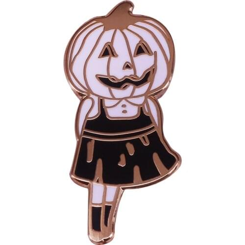 Gothic Pumpkin Skull Head Girl Halloween Enamel Metal Badges Lapel Pin Brooches Jackets Jeans Fashion Jewelry Accessories