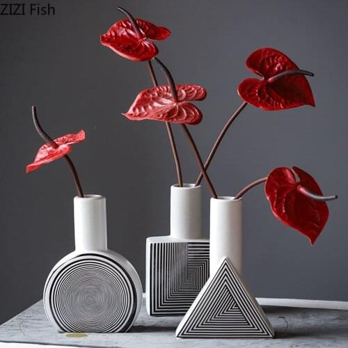 Geometric Stripes Ceramic Vase Hydroponics Decorative Flowers Pots Creativity Floral Flower Arrangement Nordic Home Decor Modern