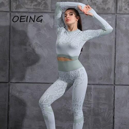 Leggings Yoga 2 Peice Sets Womens Print Outfits Gym Clothes Tight Long Sleeve Set
