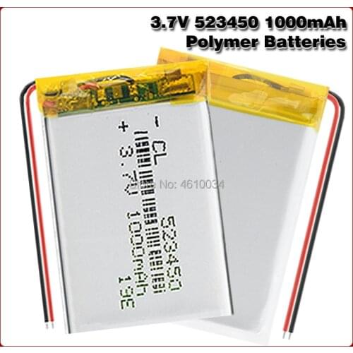 3.7V 1000mAh 523450 Polymer Lithium Rechargeable Battery Li-ion Battery for Smart Phone DVD MP3 MP4 Led Lamp