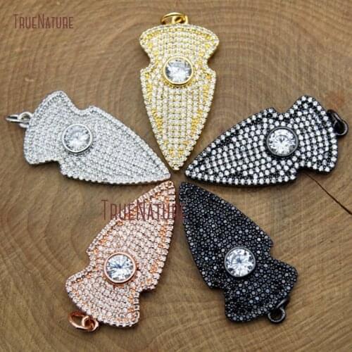 Fashion Jewelry Clear Zirconia Micro Insert Shiny Arrowhead Shape Pendant Multi Color Finish With Round Charm PM9194