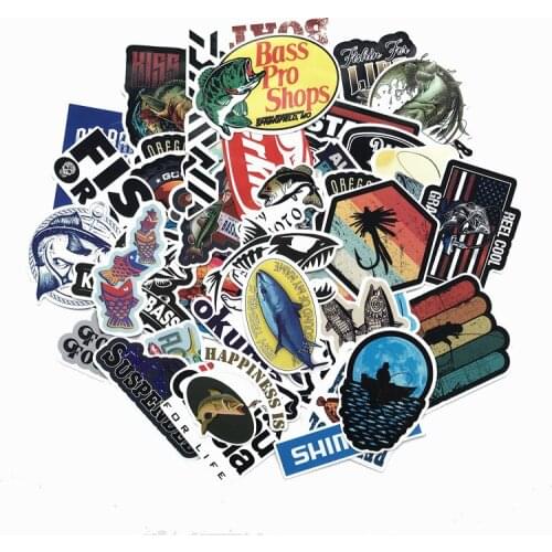 50pcs Fisherman Go Fishing Stickers Laptop Suitcase Skateboard Decoration Fishing Waterproof Decals For MacBook Computer Sticker