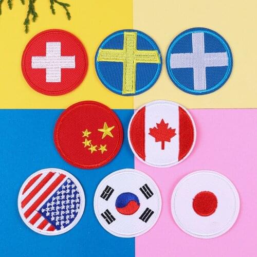 Country Round Flag Patch Stripes Embroidered Russia Canda China Japan Korea Flag Tactical Military Patches Army Applique stripe