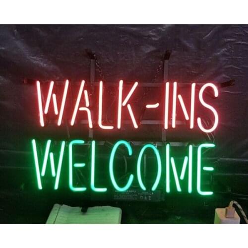 14“x10" Walk Ins Welcome Custom Neon Light Lamp Sign Beer Bar Handmade Real Glass Decorate Home Wall Room Windows Tube Artwork