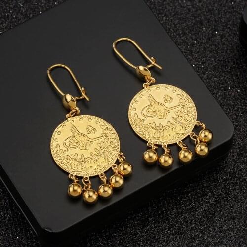 New style Simple Round Bead Dangle Earring Fashion Luxury Womens Gold Color Earrings Charm Womens Wedding Engagement Jewelry