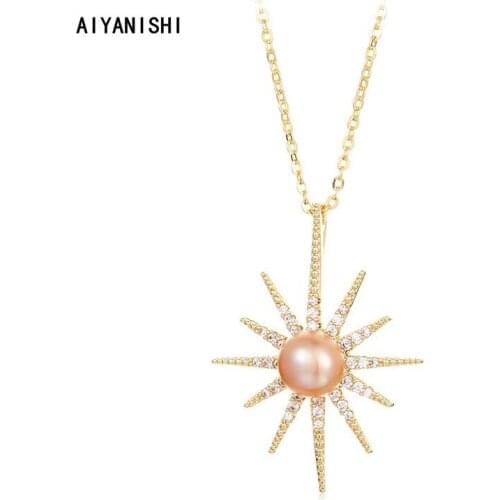 AIYANISHI 18K Gold Filled Natural Freshwater Pearl Necklaces Simple Charm Necklaces Jewelry Freshwater Pink Pearl Necklaces Gift
