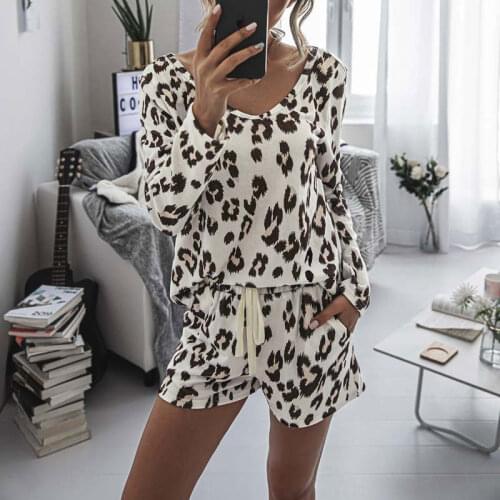 2021 Leopard Pajama Set Women Loungewear Sleepwear Homewear Pjs Women Lounge Wear Set Ladies Home Suit Sleep Wear