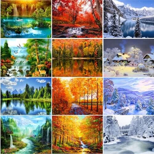 Full Square&Round Diamond Painting Landscape Spring 5D Diamond Embroidery Diamond Mosaic Cross Stitch Winter Home Decor