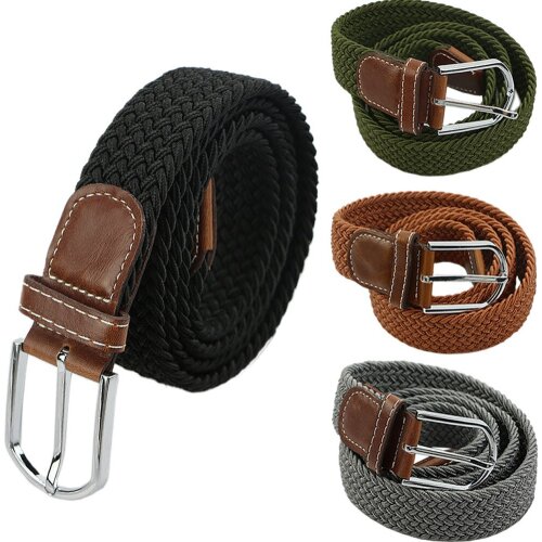 Hot male military belt Top quality 3.5 cm wide Woven Stretch Braided Elastic Leather Buckle luxury canvas belts
