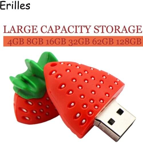 Silicone strawberry usb flash drive 2.0 flash disk 16GB 32GB 64GB 128GB memory stick pen drive 4GB 8GB usb stick plug and play