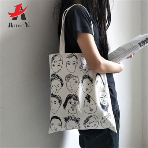 Attra-Yo New Creative Illustration Canvas Bag Art Amall Fresh Personality Female Student Shoulder Bag Fashion Women Handbag