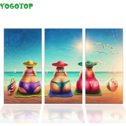 Triptych full diamond paintings fat lady dame cartoon women Cross stitch with diamond picture Square Diamond Needlework ML1577