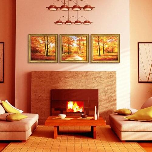 Path in woodland Hand painted oil paintings golden season Woodland trail wall pictures for living room wall art canvas