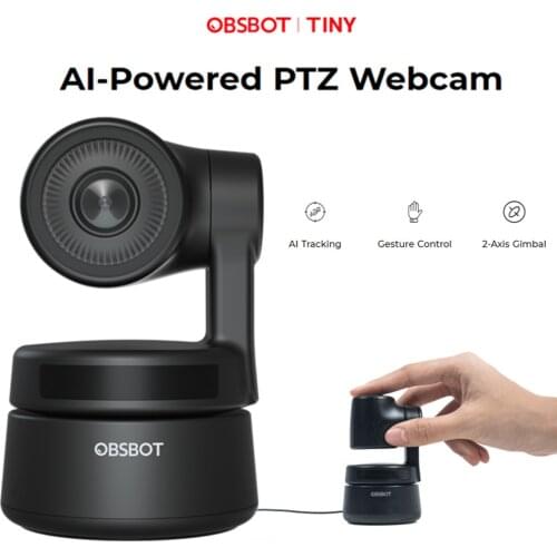 AI-Powered AI Tracking Zoom PTZ Webcam, OBSBOT Tiny 2-Axis Gimbal Full HD 1080p Video Chat Online Meeting Online Live Streaming