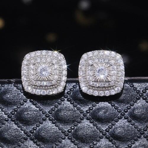 Brilliant Cubic Zirconia Stud Earrings for Princess Square Shape Versatile Style Fancy Gift Women Earring Classic Jewelry
