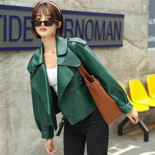 Spring Real Leather Jacket Short High Waist Korean Coats Woman Motorcycle Genuine Leather Female Clothes Veste Femme WPY3537