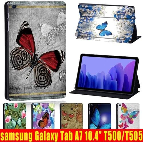 For Samsung Galaxy Tab A7 10.4 Inch 2020 T500/T505 Printed butterfly PU Leather Tablet Protector Stand Folio Cover +Free Stylus