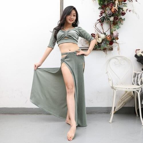 Halter Neck Women Belly Dance Clothing Elegant Outfit Top Skirt Girls Bellydance Costume Set Velvet Fabric Training Wear