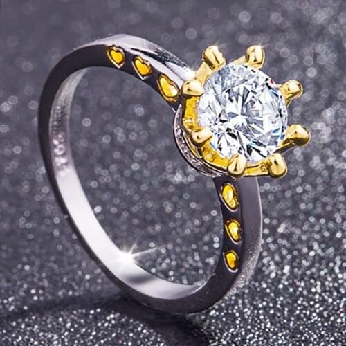 Separation crown inlaid zircon ring heart-shaped ladies fashion jewelry bride wedding engagement jewelry couple party ring
