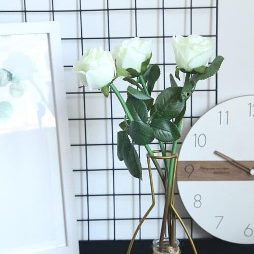 1PC White Rose Artificial Flowers Branch DIY Silk Fake Flower Valentines day Gift