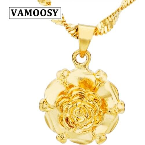 2018 Wedding Gifts flower 24K gold Round Small Pendant Necklaces for women Bijoux Collier Elegant Women Jewelry engagement Gifts