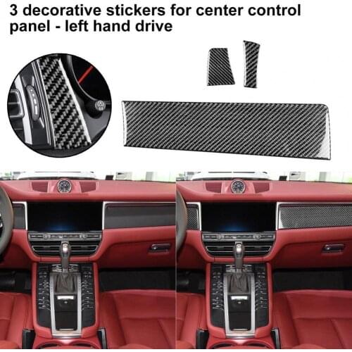 3Pcs Trim Sticker Durable Self-adhesive Carbon Fiber Central Console Instrument Strip Trim for Macan 2014-2021 Left Drive