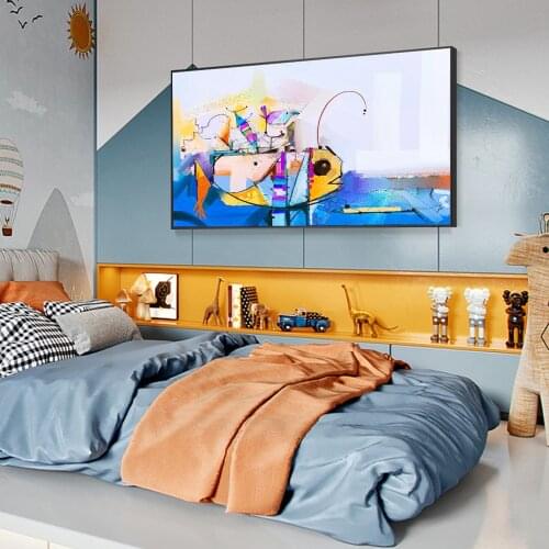 Abstract Poster Cute Cartoon Blue Yellow Fish CanvasPainting Wall Art Picture Print For Room Nursery Children Baby Bedroom Decor