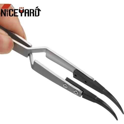 NICEYARD Anti-static ESD Tweezers for Phone Repair BGA Work Reverse Action Tweezer with Curved & Straight Plastic Tip