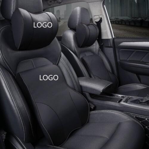 Car LOGO Memory Foam Car Headrest Pillow Leather Seat Supports Sets Back Cushion Adjustment Auto Neck Rest Lumbar Pillows