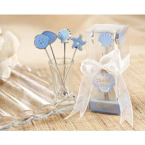 Free shipping Stainless Steel Fruit Fork Pick Seaside Food Snack Dessert Cake Picks Wedding Decor Party Favors Party Gift Box