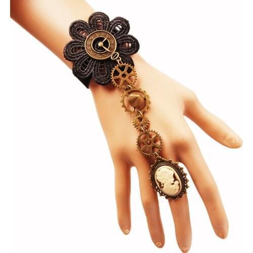 Steampunk Girls Bracelet Lolita Gear Spike Lace Cuff Victorian Cameo Bracelets Handmade