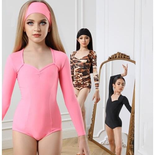ChildrenS Latin Dance Costumes For Girls Practice Clothes Latin Dance Gym Clothes Long Sleeve Bodysuit Latin Dance Wear DQS5764
