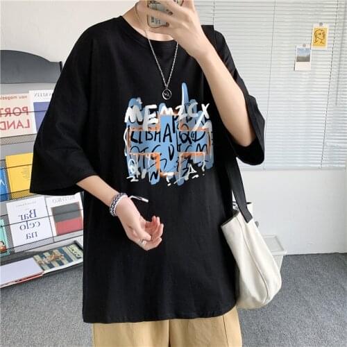 2021 Summer Letter Printed Men T-shirt Casual O-Neck Short Sleeve Tshirts Loose Tops Plus Size Male Tees Boy Hip Hop Clothing