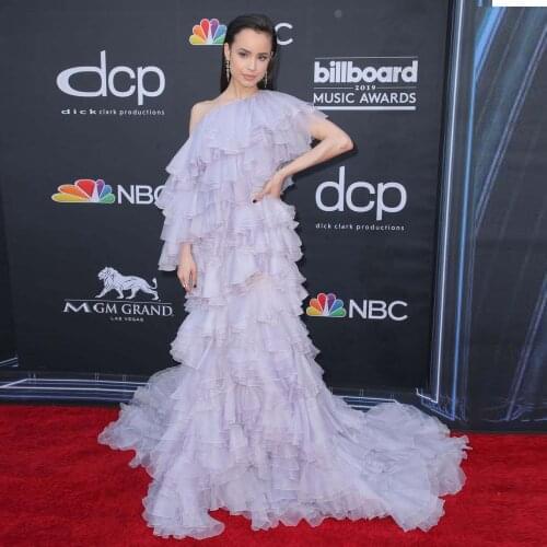 Violets Exquisite Elegant One-shoulder Women Dresses Ruffles Tulle Lace Floor Length Ball Gown With Train Custom Made