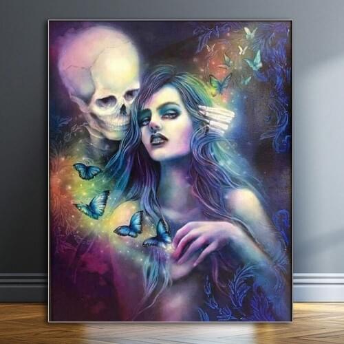 5D DIY Diamond Embroidery Fantasy Mosaic Kit Picture Rose Skull Couple Diamond Painting Full Square Round Rhinestone