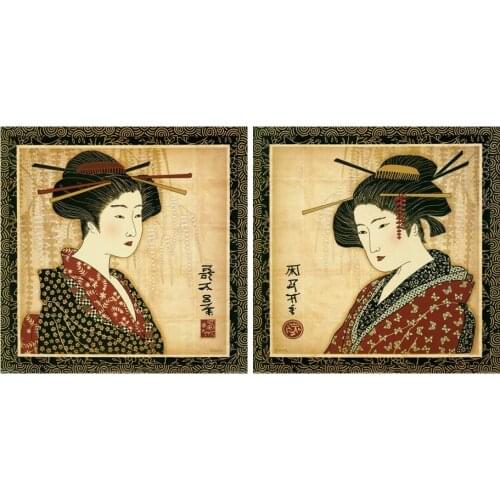Free shipping Japanese women kimono painting portrait canvas prints oil painting on canvas wall decoration picture