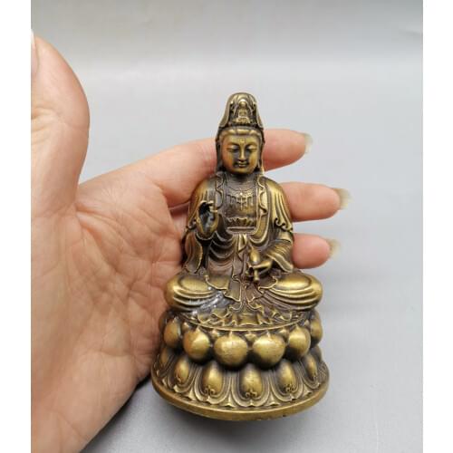 Chinese Antique Favorites Brass Guanyin Buddha statue Model Statue