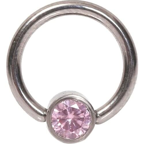 ASTM F136 Implant Grade Titanium Captive Bead Rings with Pink Crystal Disc Body Jewelry