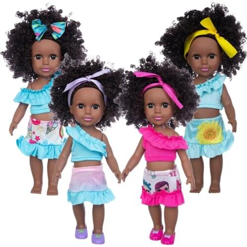 14 Inch Baby Dolls For Kids Born Accessories Vest Skirt Set Real Life Like Baby Dolls Polyvinyl Chloride Soft African Doll