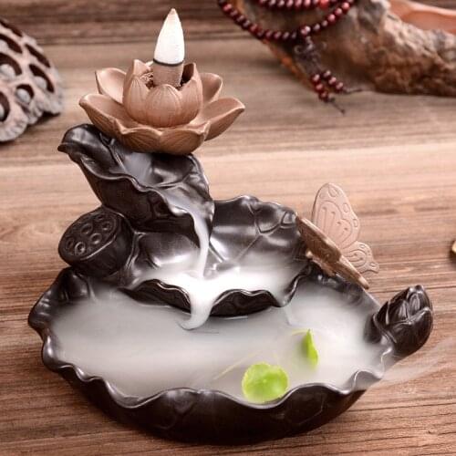 Beautiful Backflow Incense Burner Living Room Watch Smoke Waterfall Ceramic Home Decor Ornaments Buddhist Incense Base