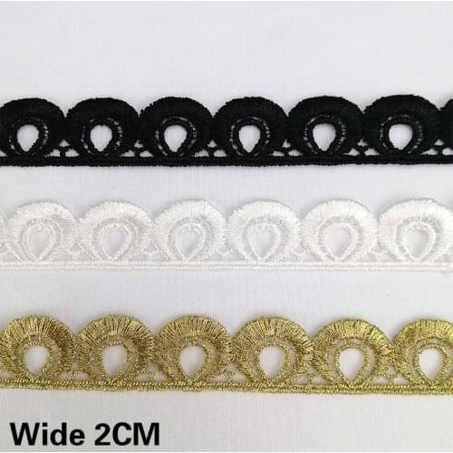 2CM Wide White Black Golden Polyester Thread Lace Applique Hollow Embroidered Ribbon DIY Sewing Decorative Garment Accessories