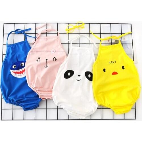 Summer New Baby Romper Cartoon Smiling Face Male and Female Belly Pocket Hanging Neck
