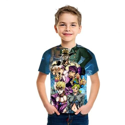 JoJos Bizarre Adventure Summer Boys Girls 3D Printed T-Shirt Childrens High Quality Creative Casual Wear Moisture Wicking Top