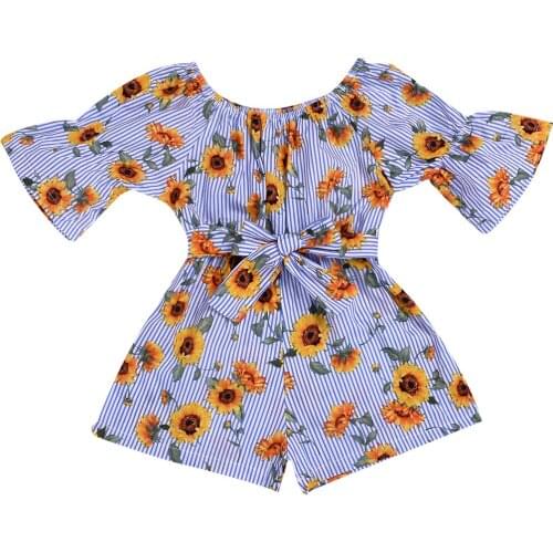 Summer Newest Fashion Toddler Baby Girl Clothes Sunflower Print Striped Romper Jumpsuit One-Piece Outfit Sunsuit
