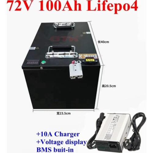GTK Customized 72v 100ah lifepo4 lithium battery pack BMS 100A for 6000W electric motorcycle golf car Forklift EV+10A Charger